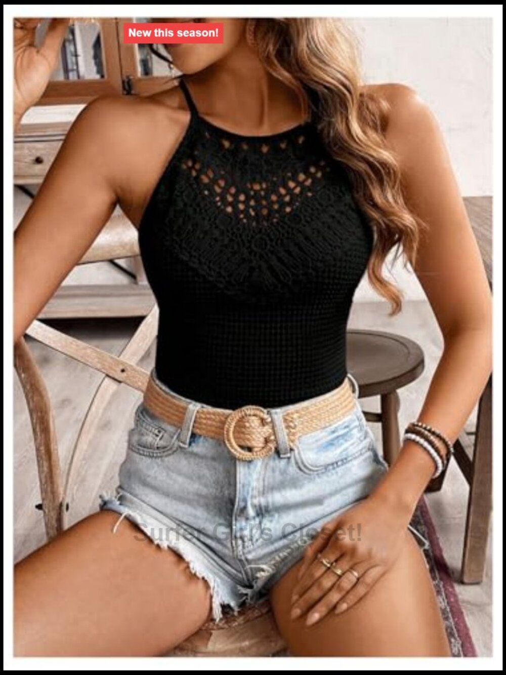 Women's Lace Camisole Halter Top Slim Fit Tie Back Summer Sleeveless - Picture 3 of 5